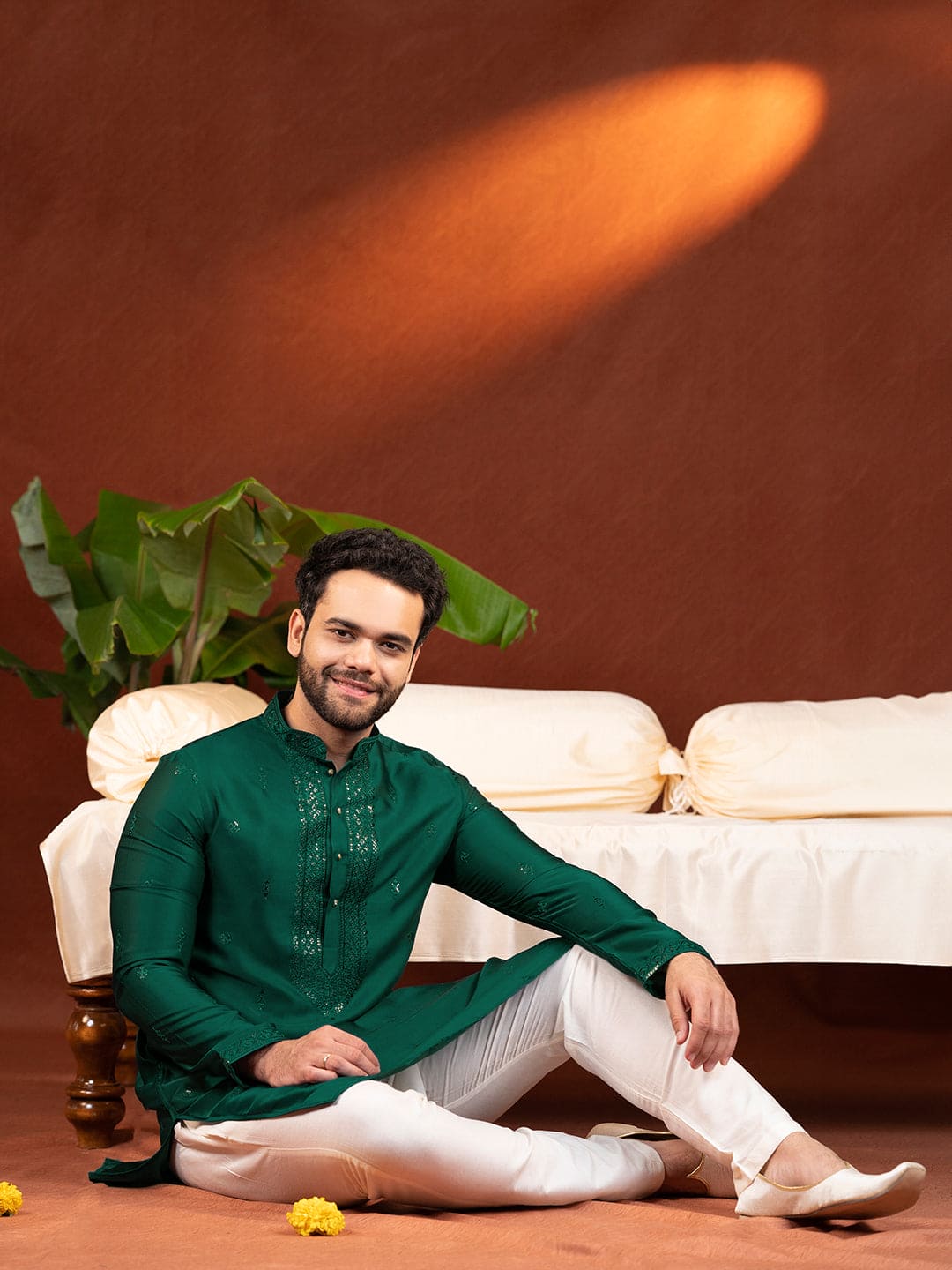 Olive Green Embroidery Kurta Set