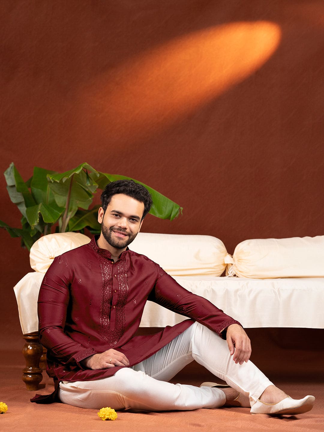 Maroon Embroidery Kurta Set