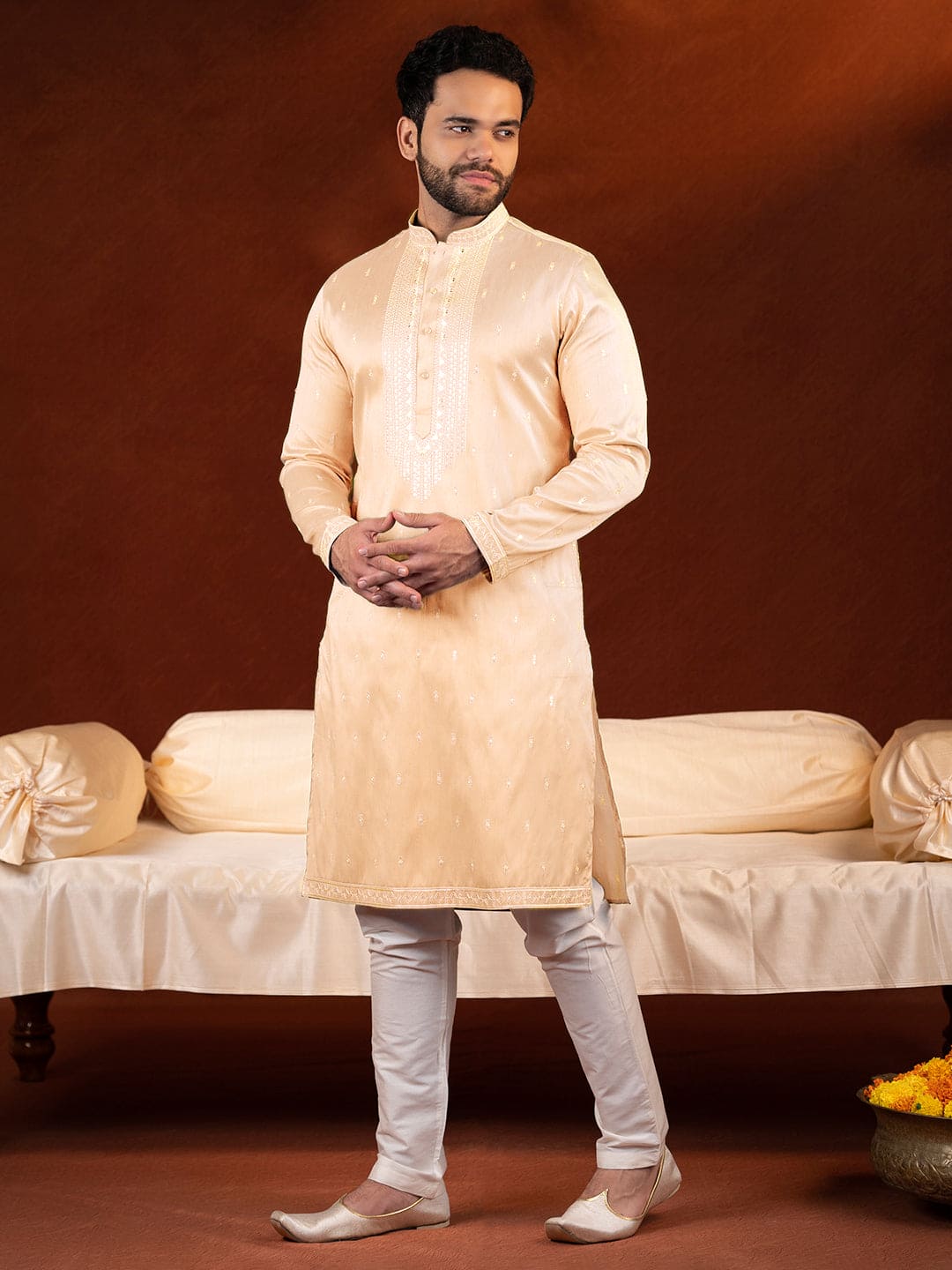 Peach Embroidery Kurta Set