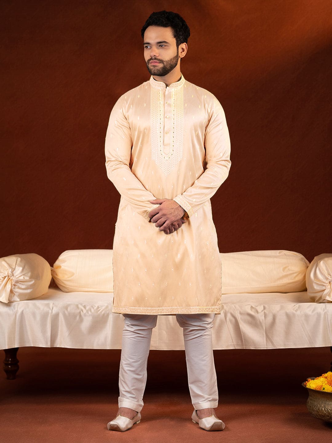 Peach Embroidery Kurta Set