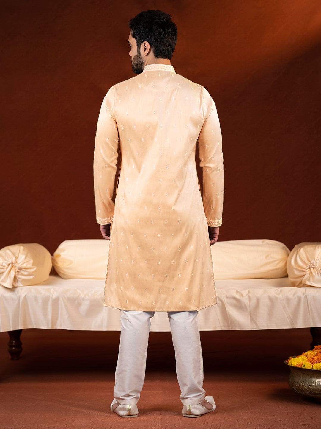 Peach Embroidery Kurta Set