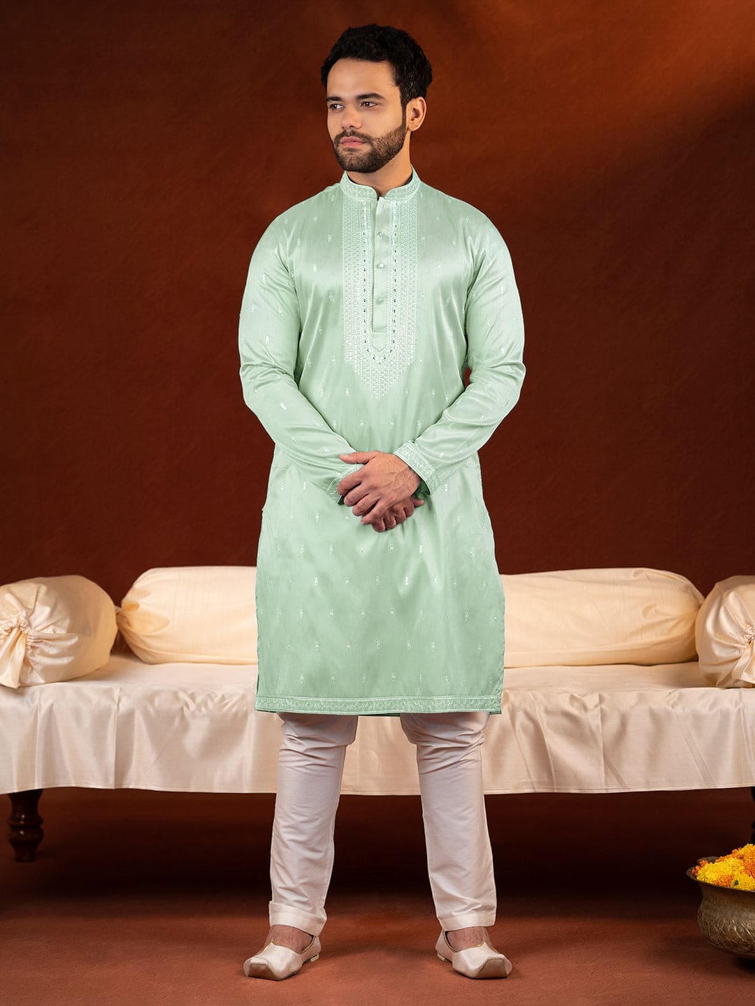 Green Embroidery Kurta Set