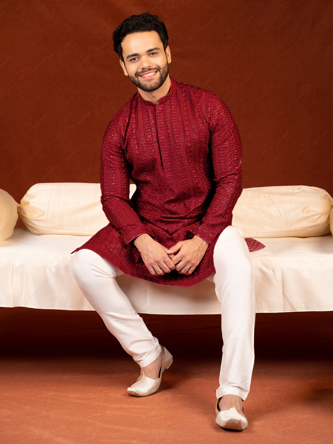 Maroon Sequin Embroidered Kurta Set