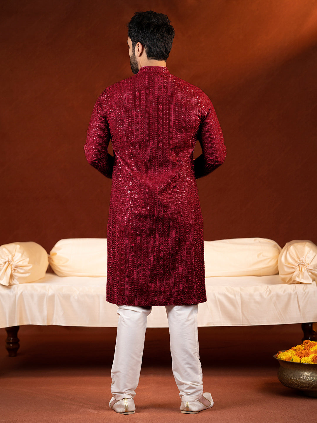 Maroon Sequin Embroidered Kurta Set