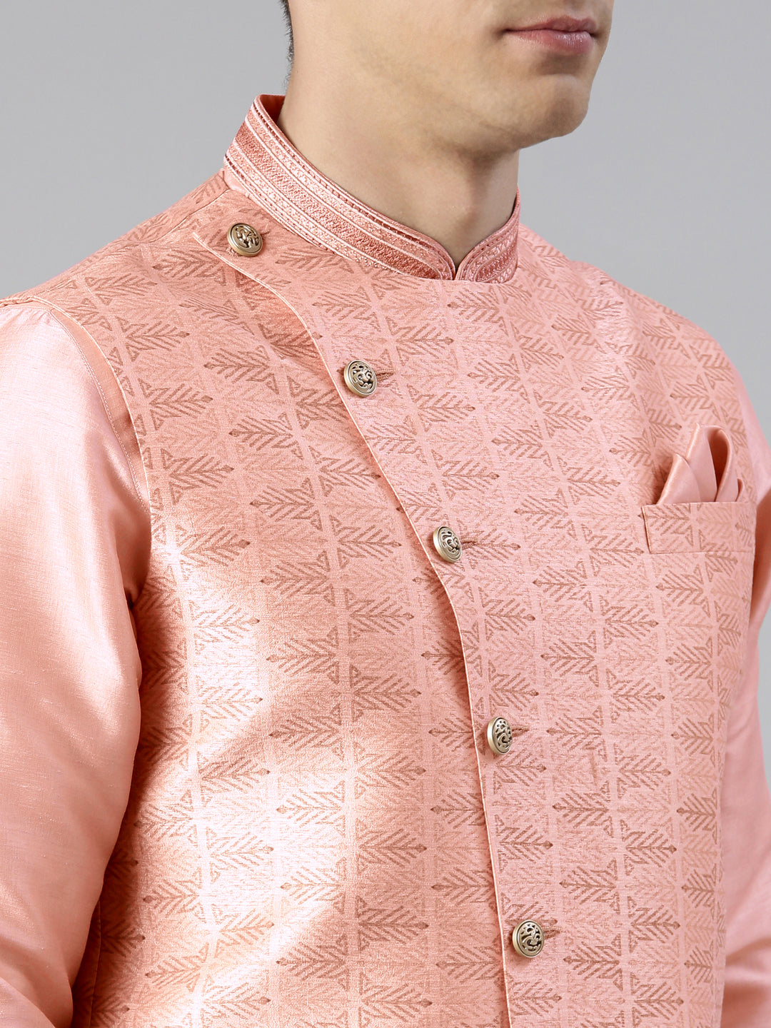 Pink Printed  Overlap Jacket Kurta set