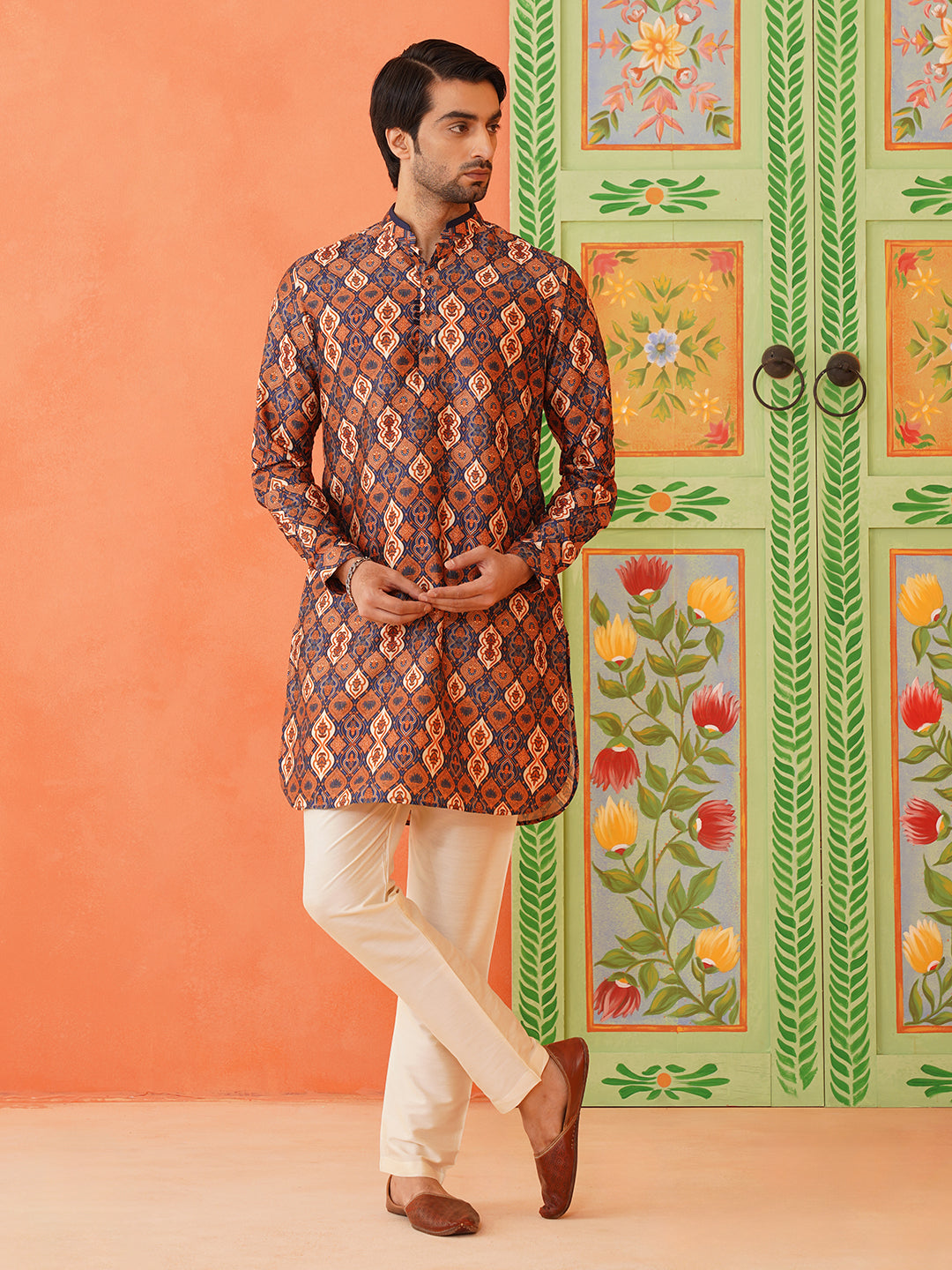 Navy Print Short Kurta