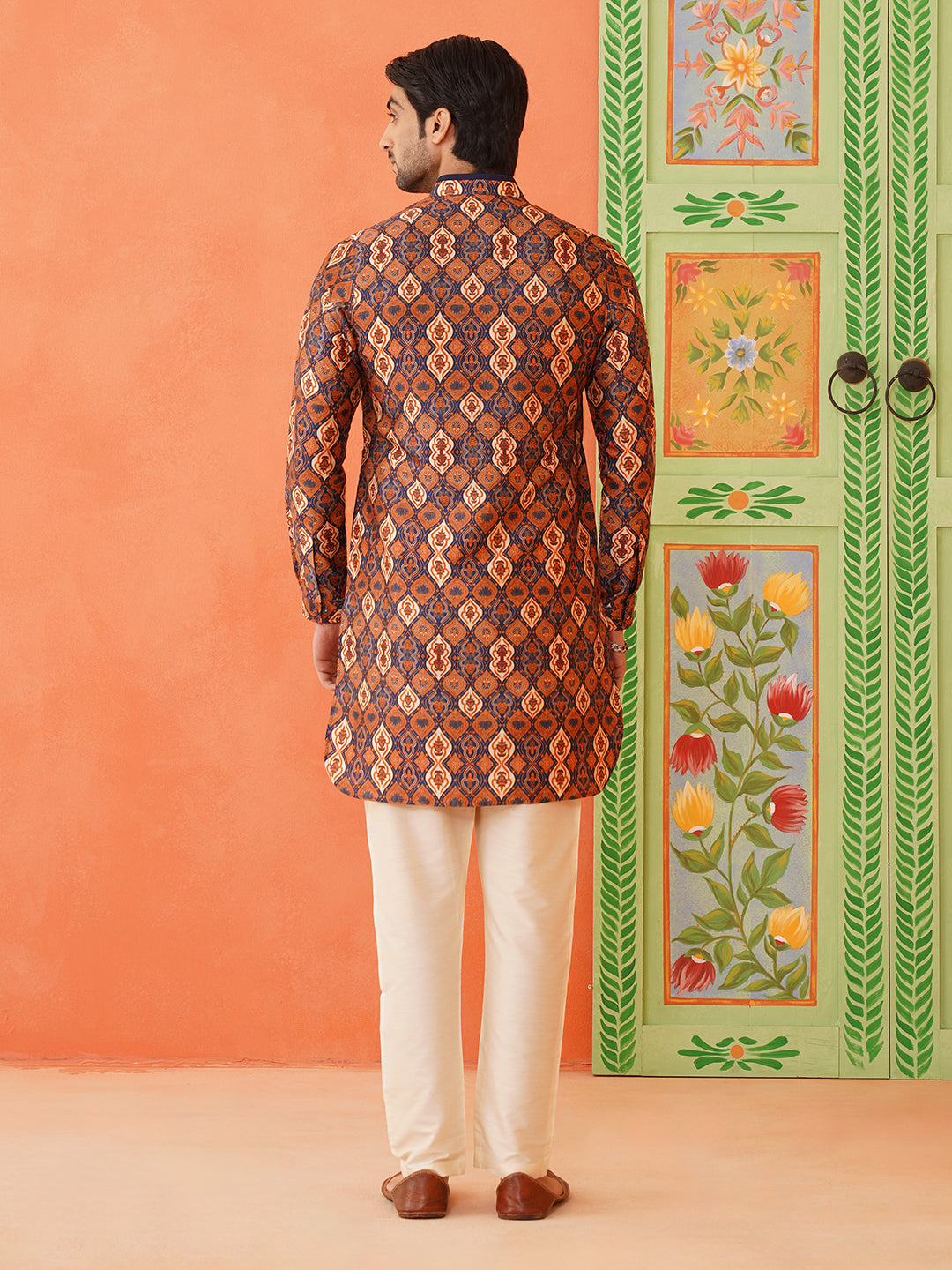 Navy Print Short Kurta