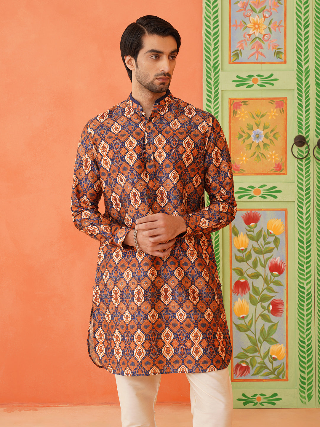 Navy Print Short Kurta