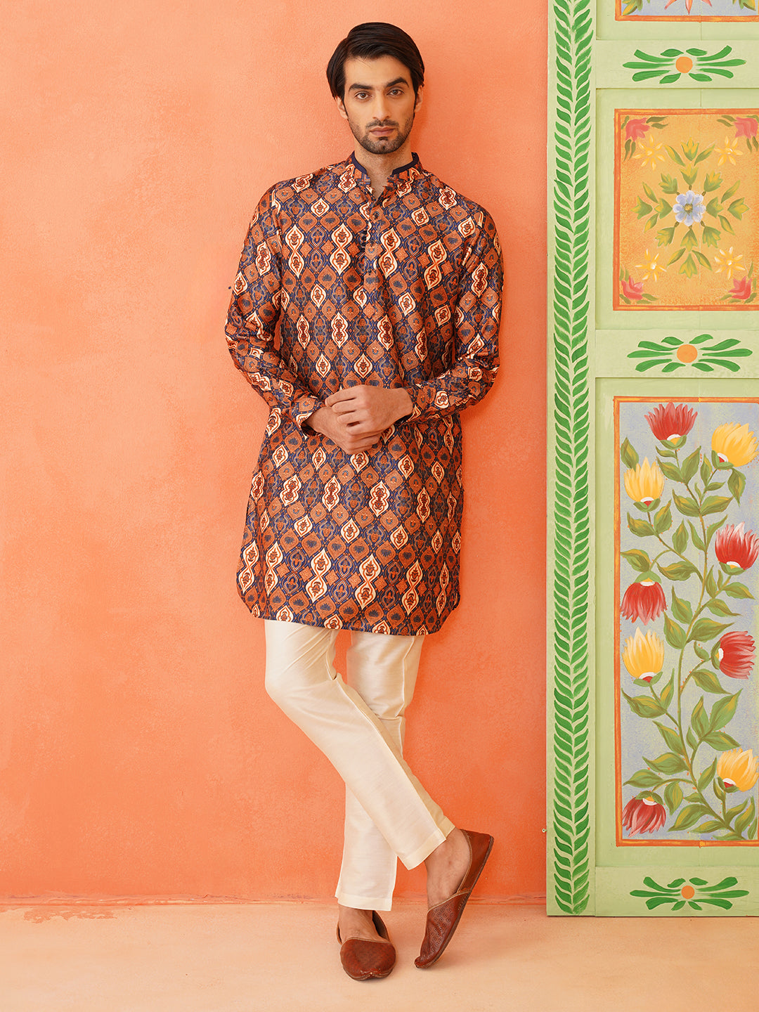 Navy Print Short Kurta