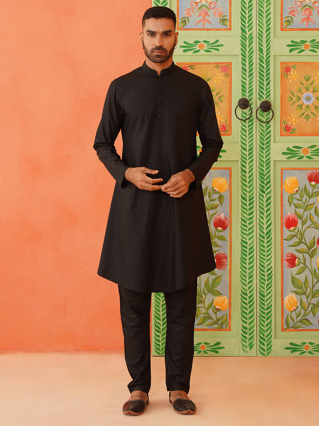 Black Printed Jacket Kurta Set