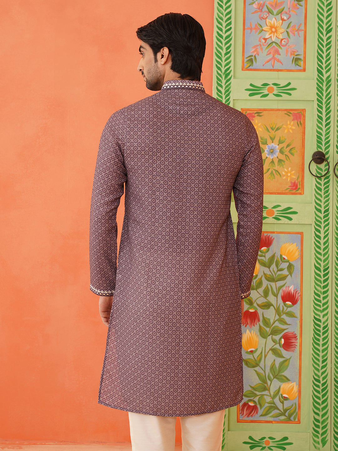 Earthy Purple Printed Kurta Set with Abla Embroidery