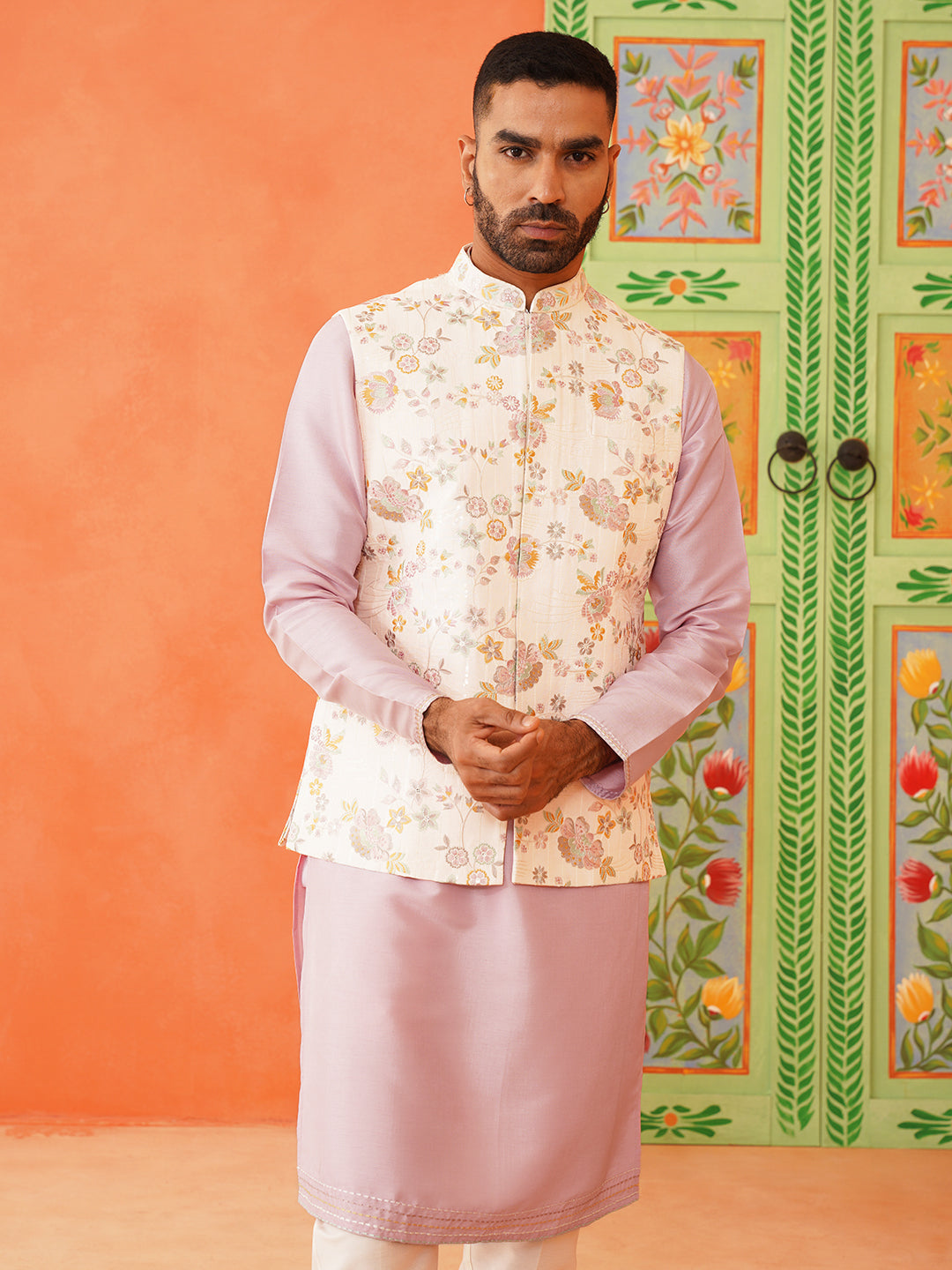 Multi Colour Resham Work Bundi Kurta Set