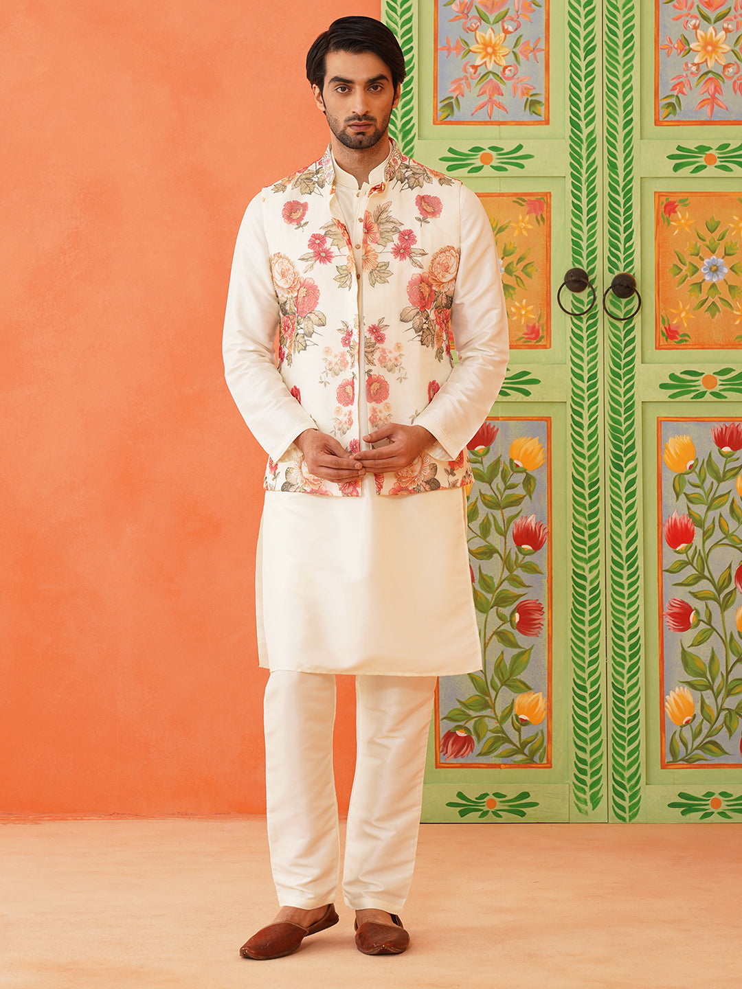 Floral Printed Jacket Kurta Set