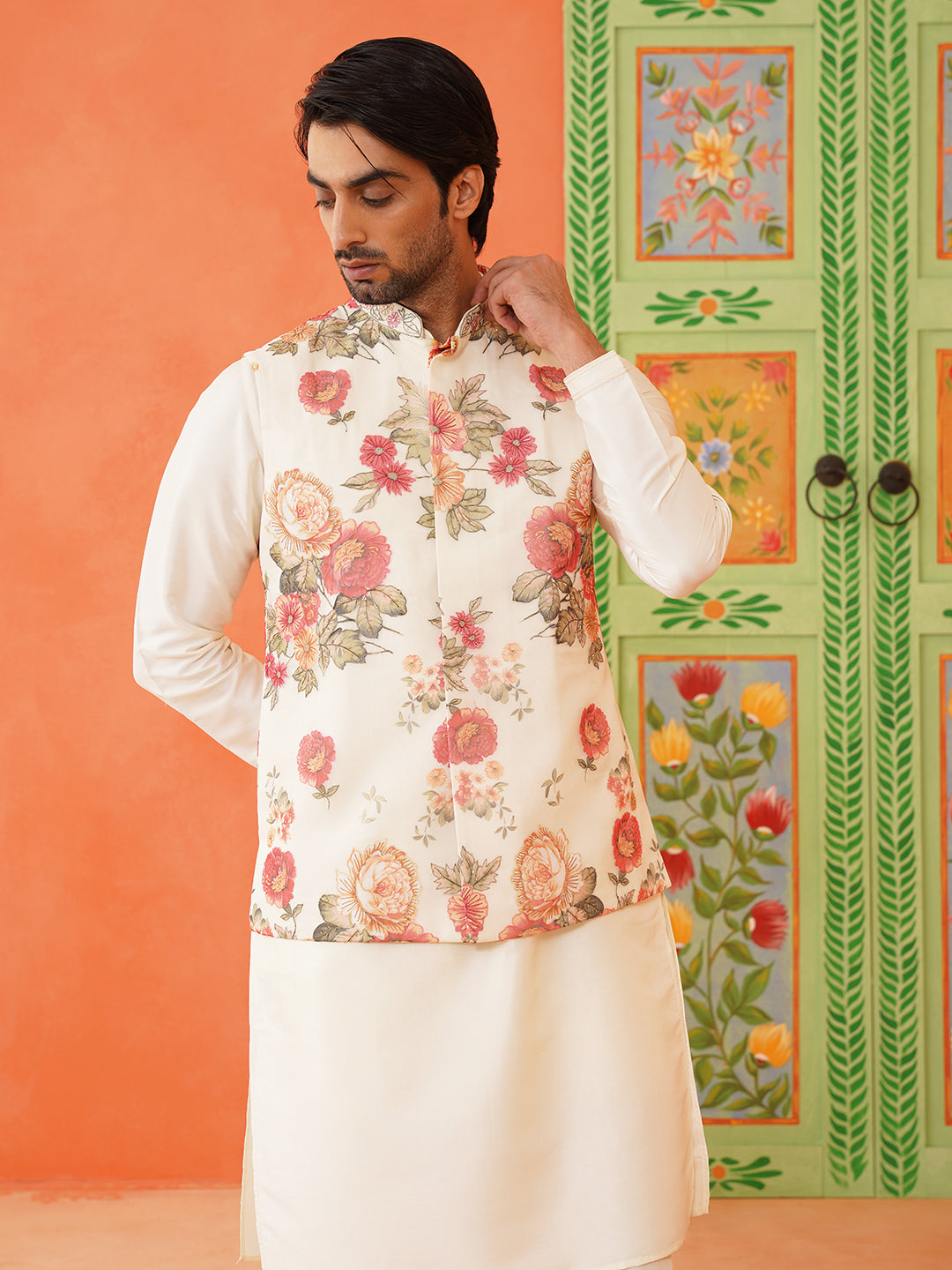 Floral Printed Jacket Kurta Set