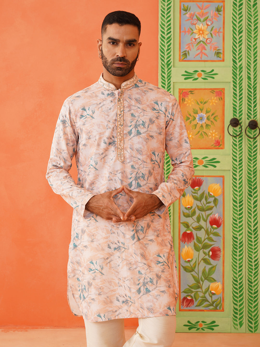 Peach Printed Kurta set