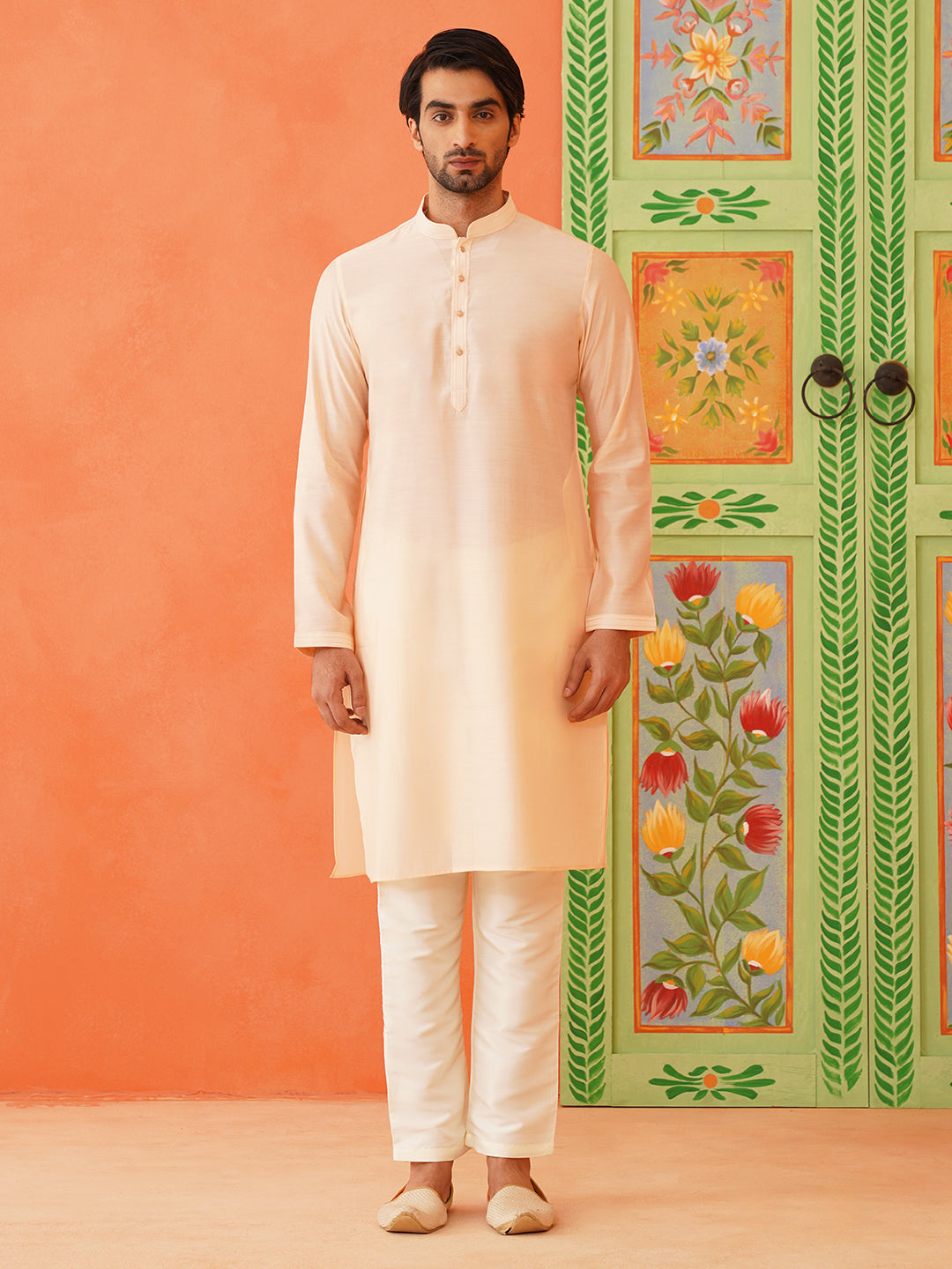 Peach Chikankari Jacket Kurta Set