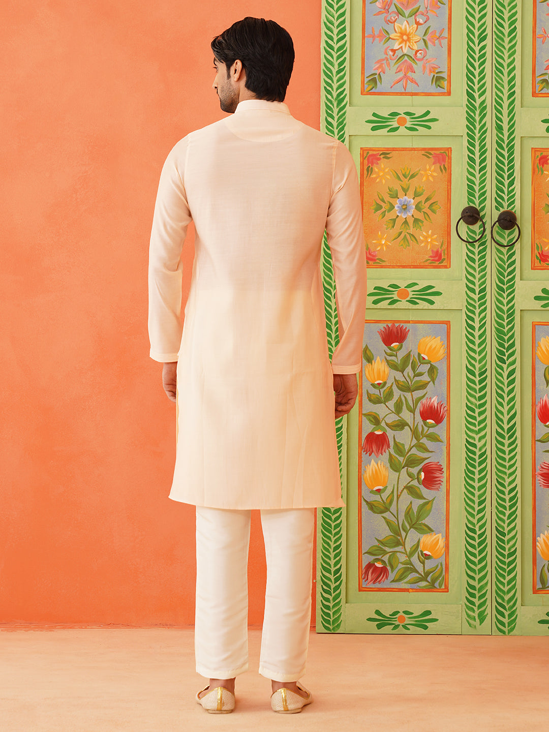 Peach Chikankari Jacket Kurta Set