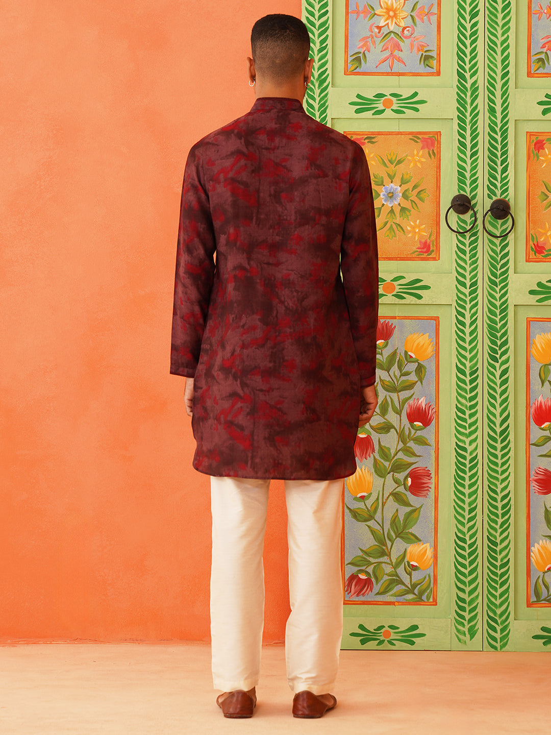 Maroon Printed Jacket Kurta Set