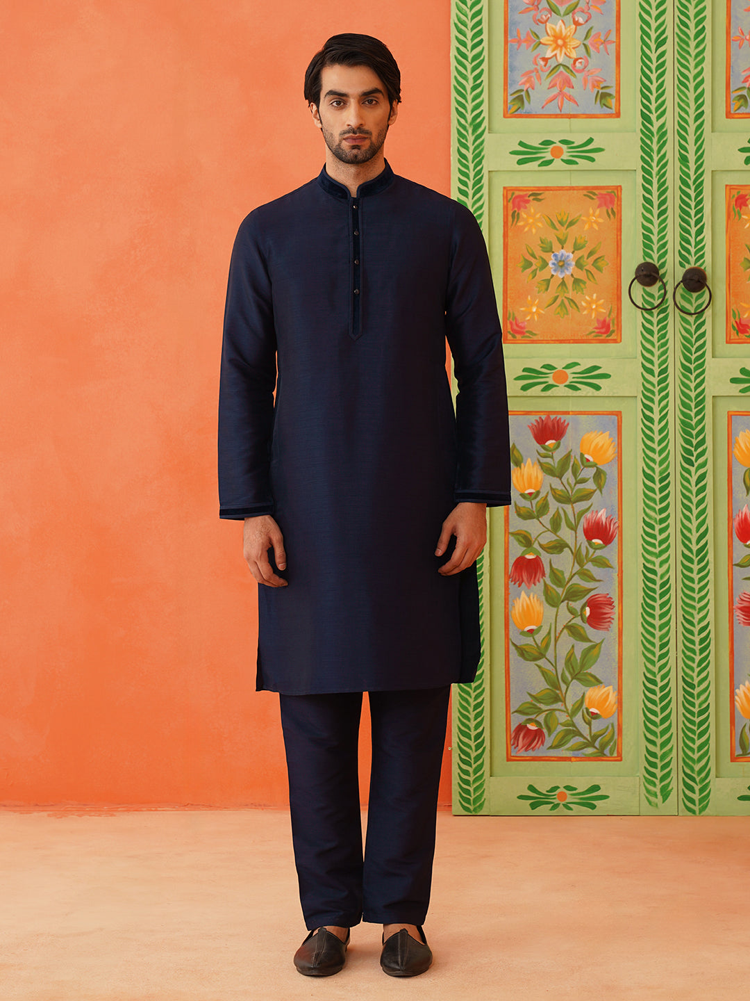 Navy Grey jacquard Jacket Kurta Set