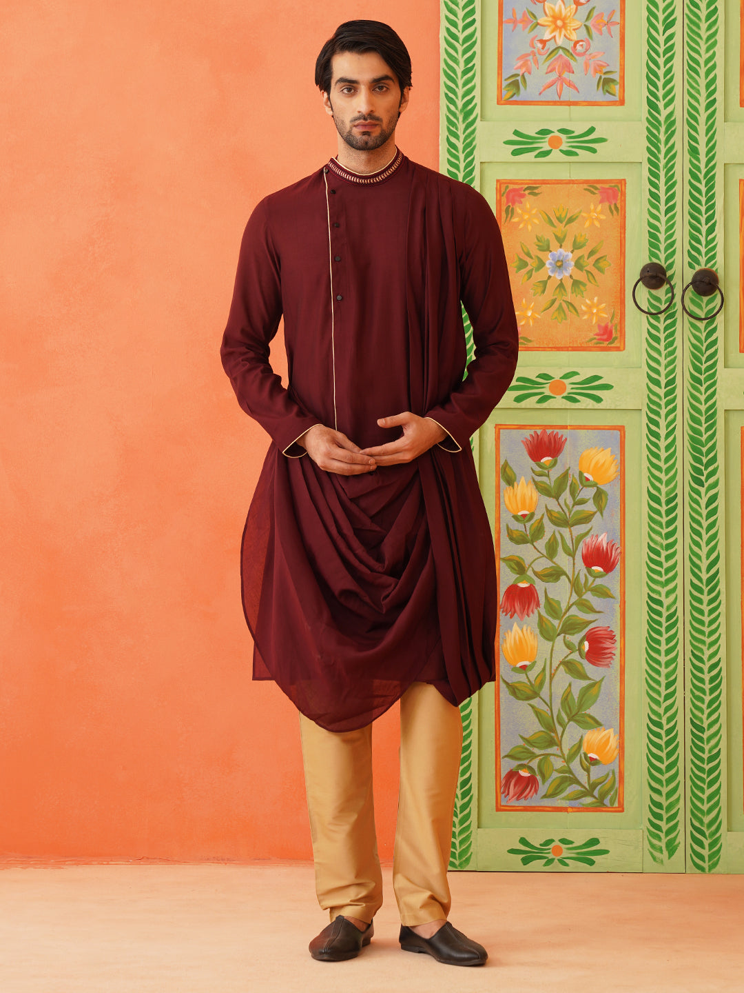 Maroon Drape Kurta Set