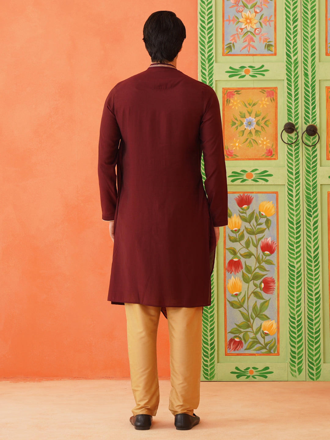 Maroon Drape Kurta Set