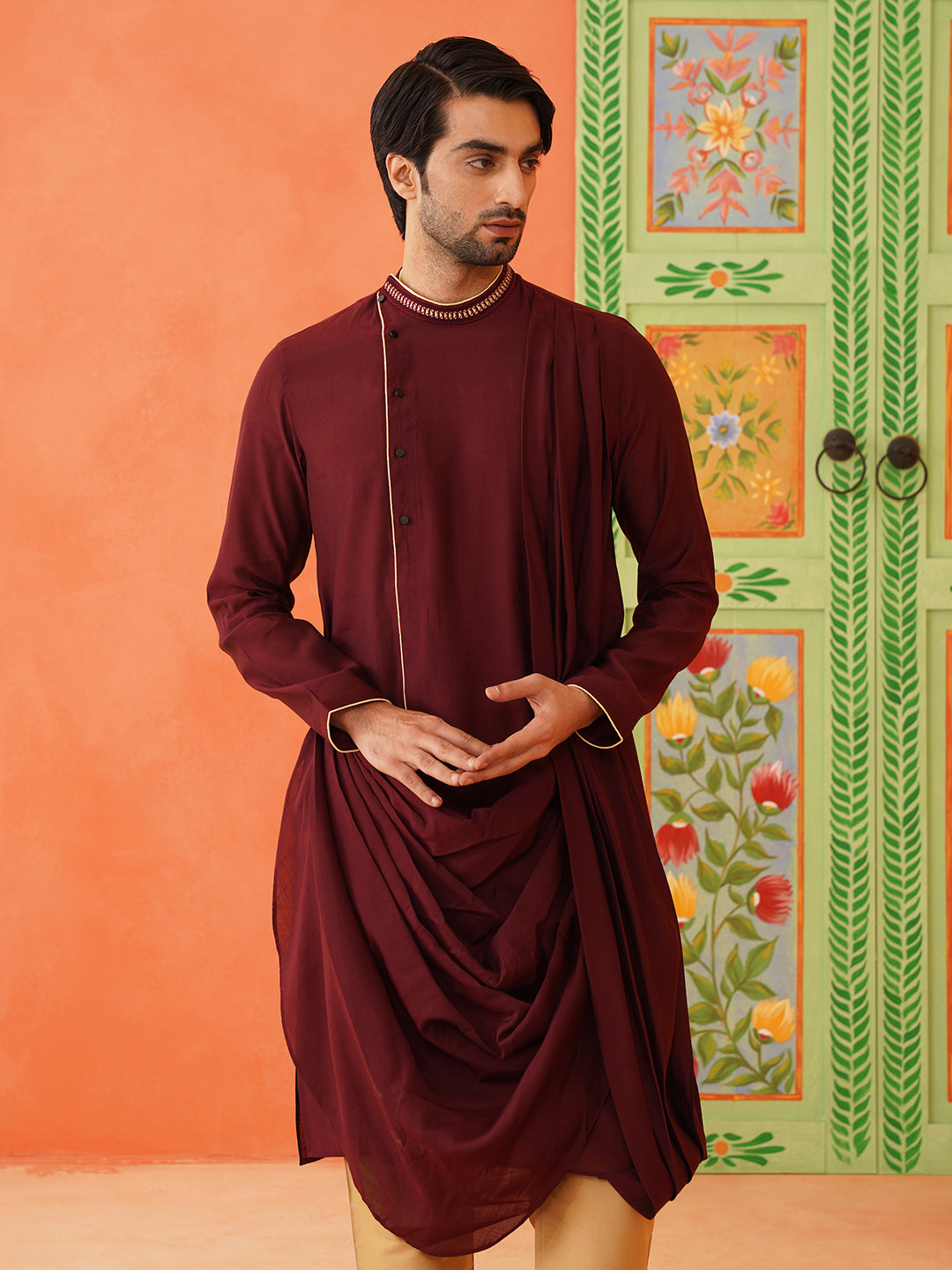 Maroon Drape Kurta Set