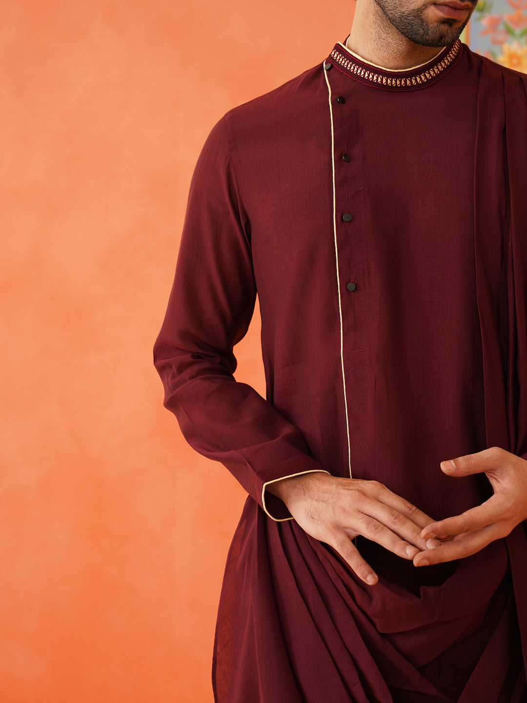 Maroon Drape Kurta Set