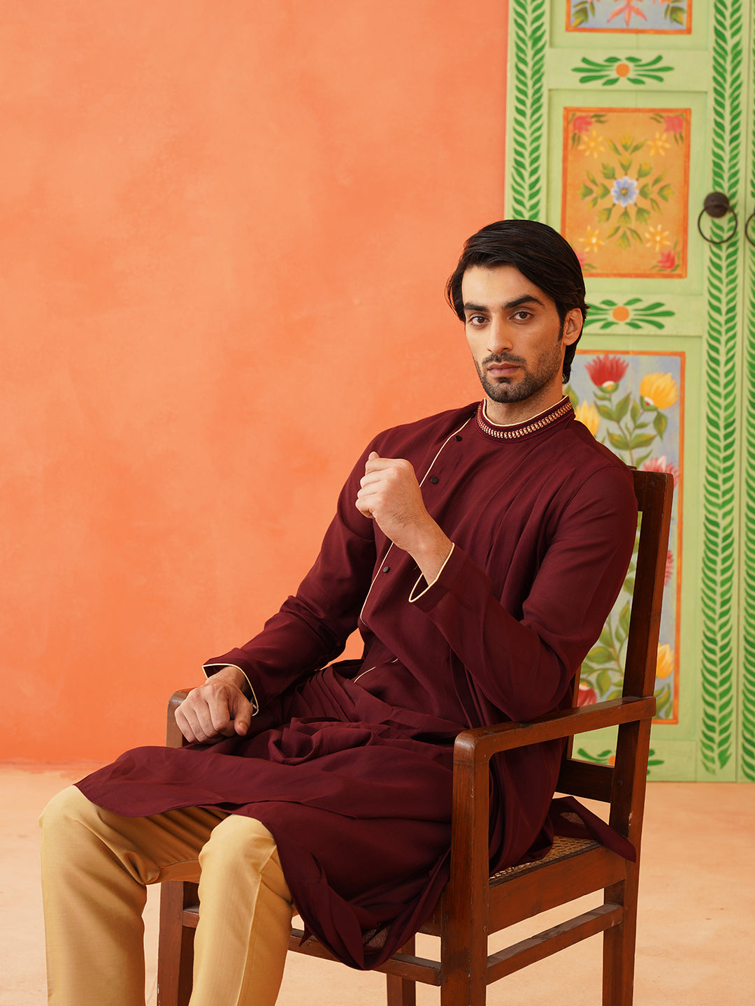 Maroon Drape Kurta Set