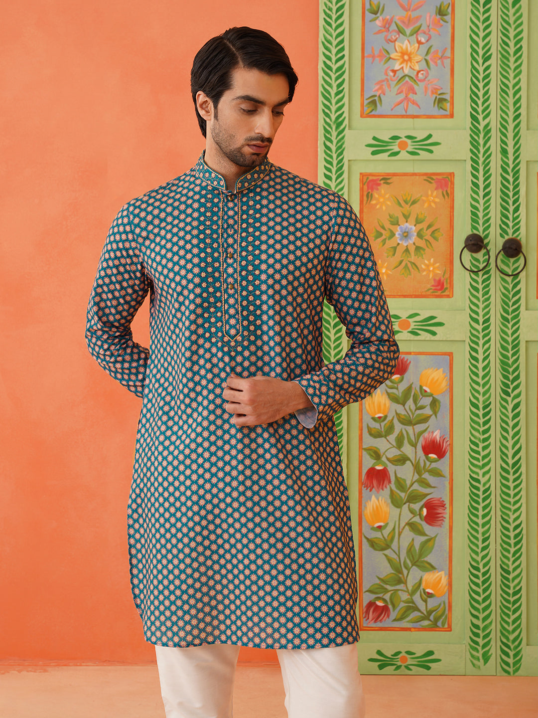 Blue Printed Kurta Pajama Set