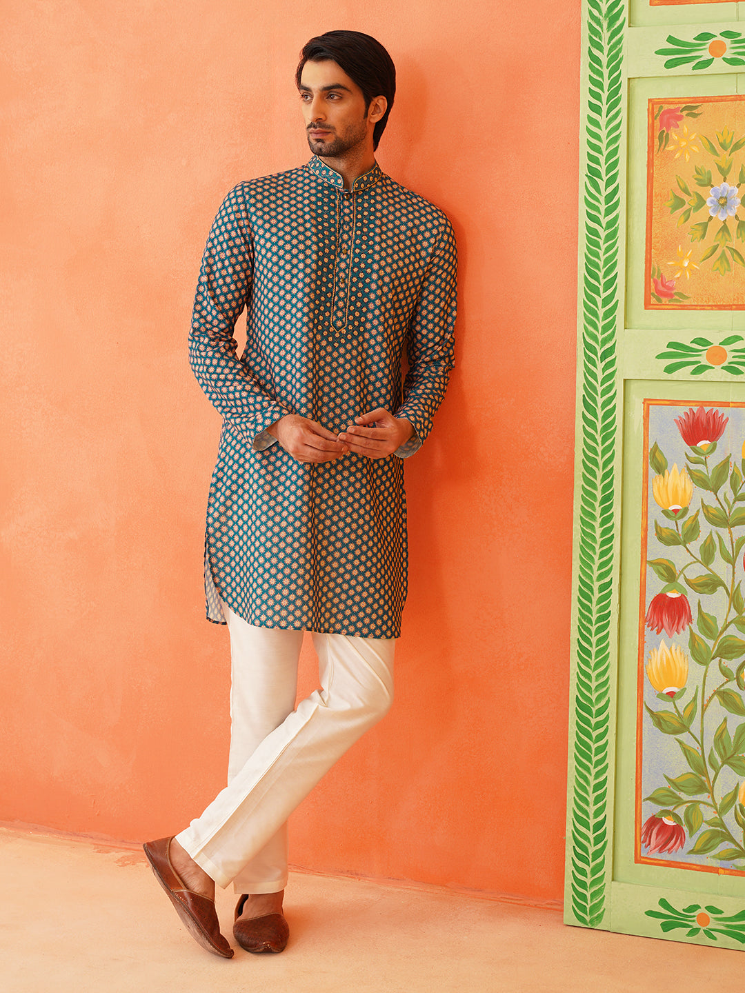 Blue Printed Kurta Pajama Set