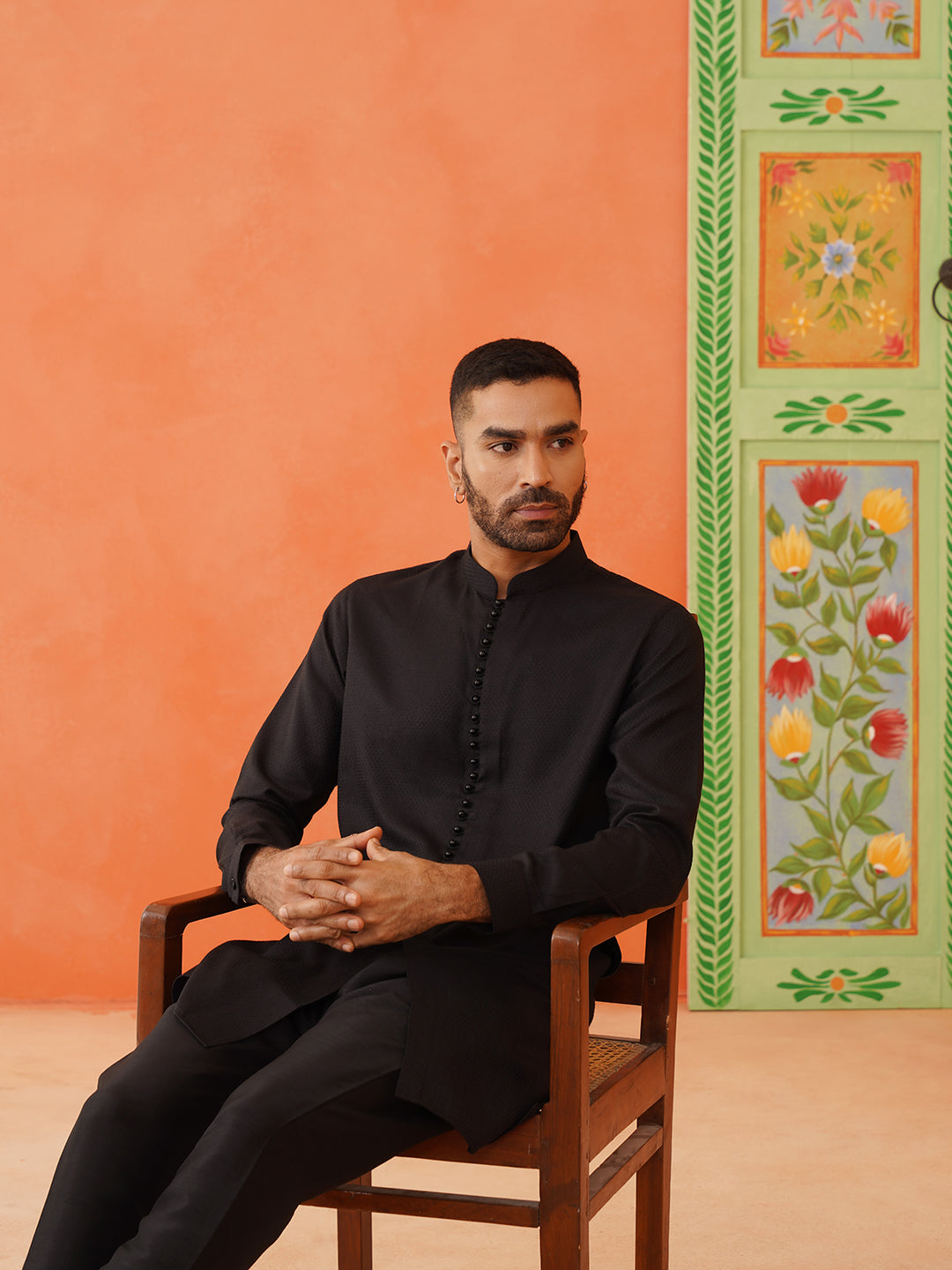 Black Cotton Jacquard Cotton Kurta Set