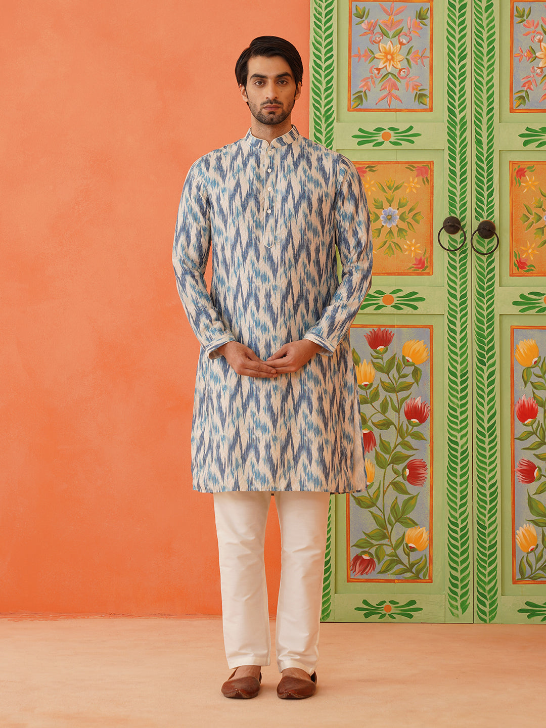 Blue Ikat Printed Kurta Set