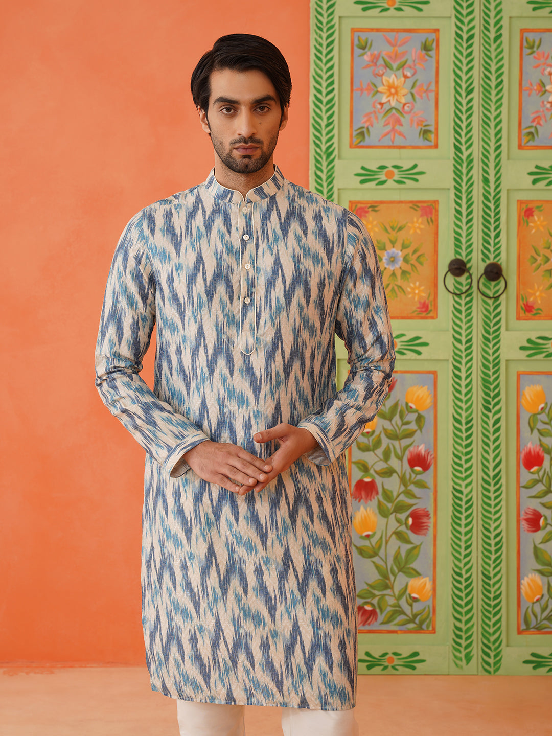 Blue Ikat Printed Kurta Set