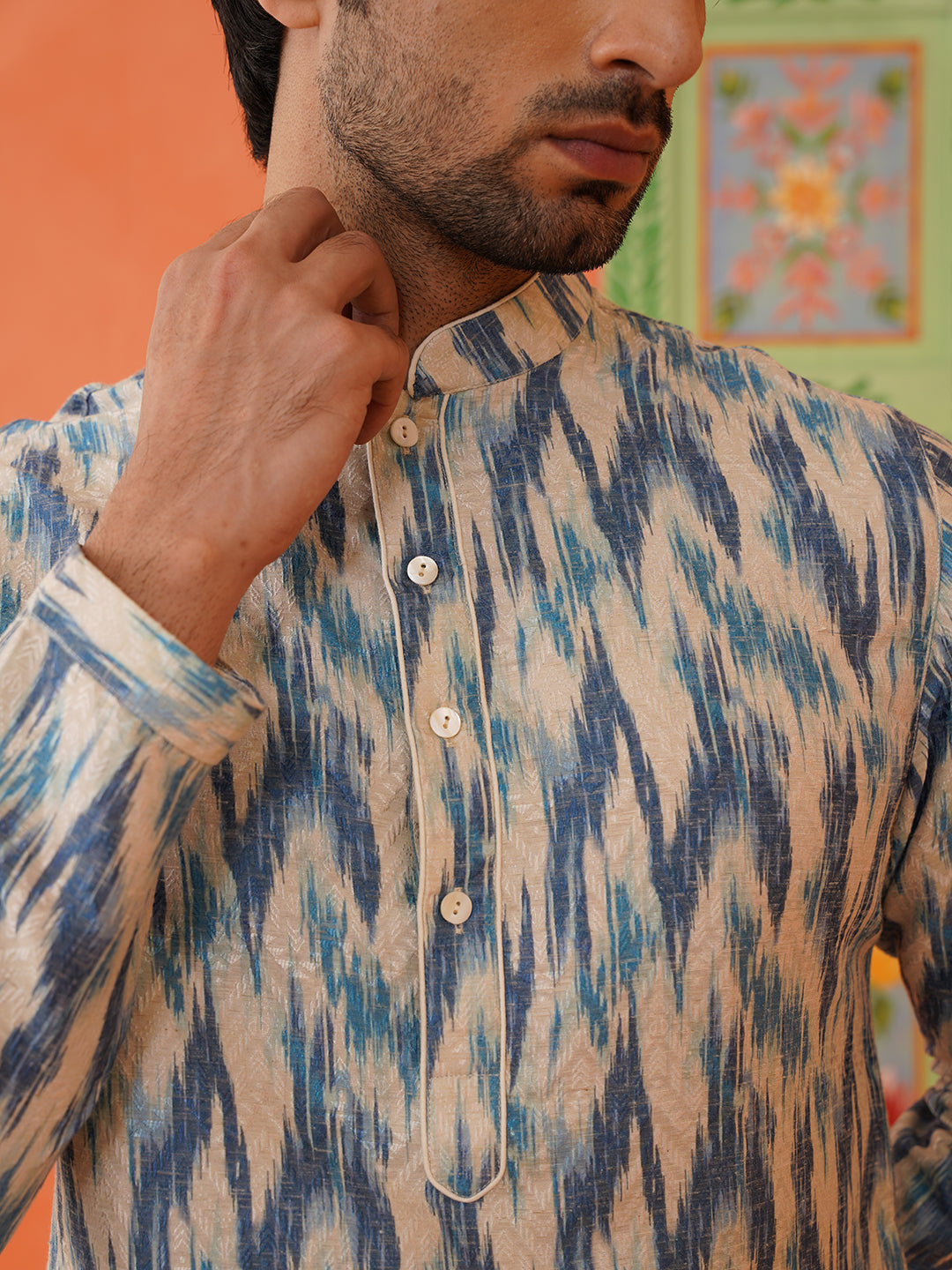 Blue Ikat Printed Kurta Set