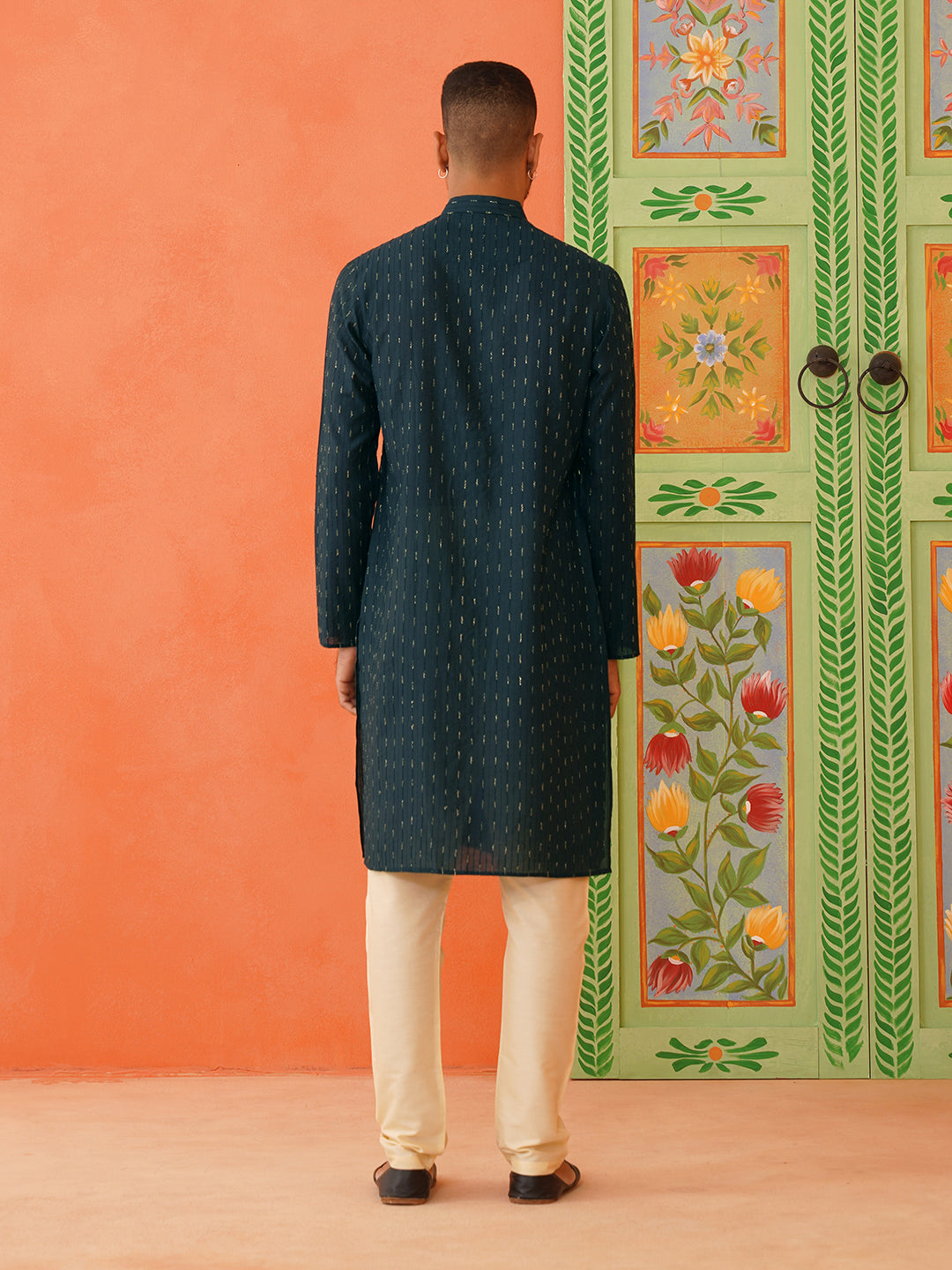 Charcoal Blue Embroidered Front Open Embroidered Kurta Set