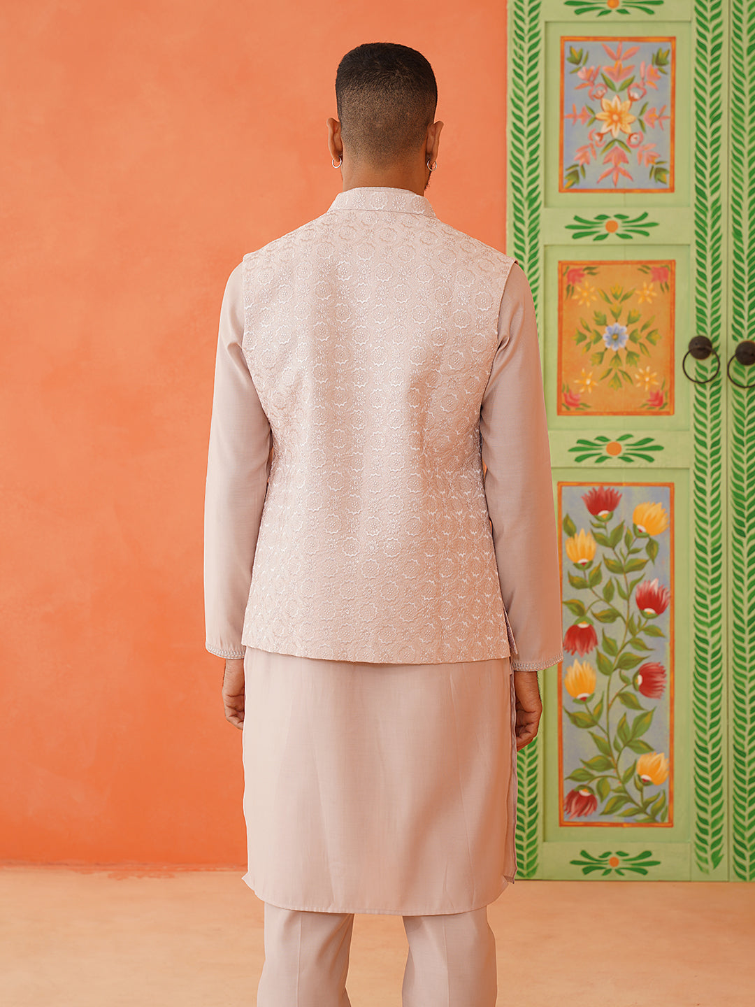 Peach Kurta Mirror Jacket Set