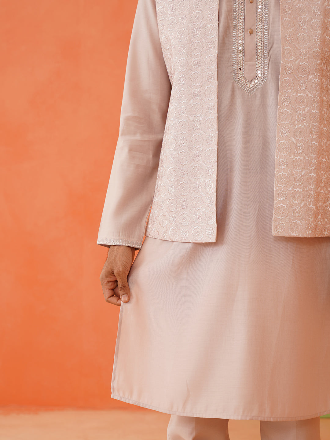 Peach Kurta Mirror Jacket Set