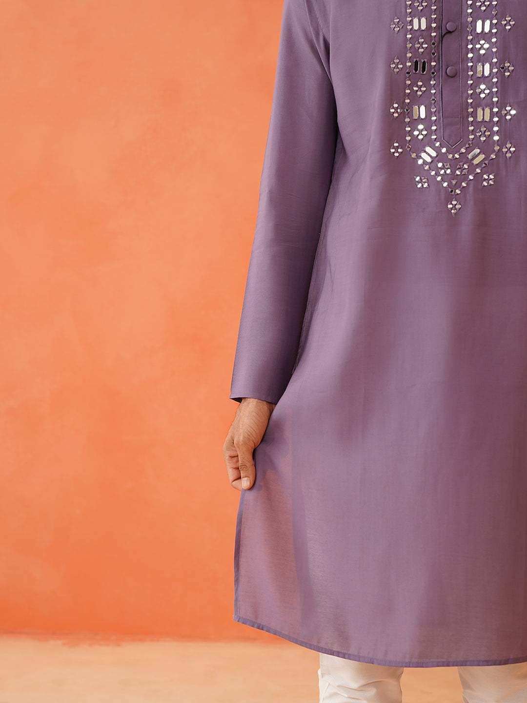 Lavender Mirror Embroidery Kurta Set