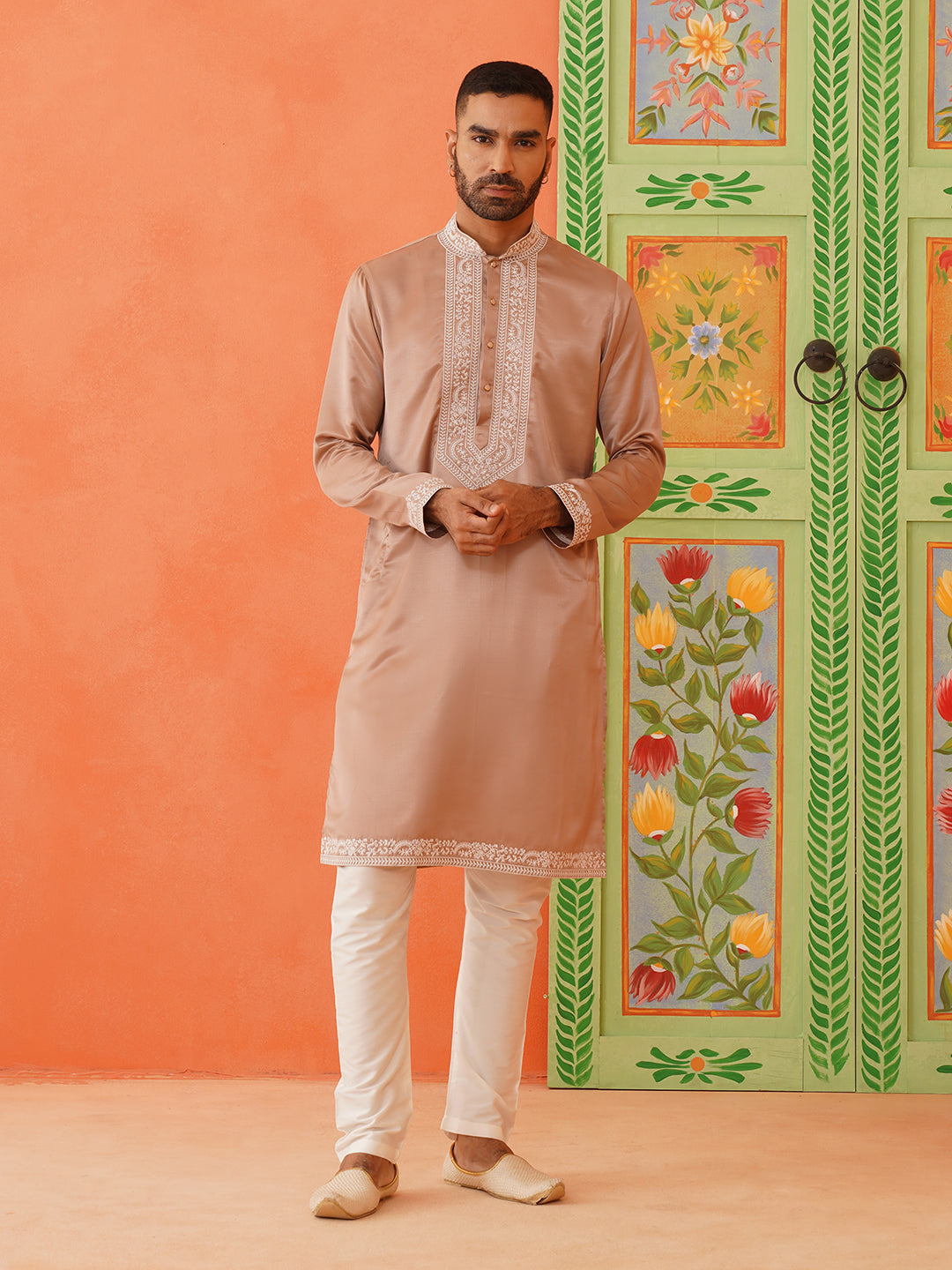 Peach Embroidered Kurta set