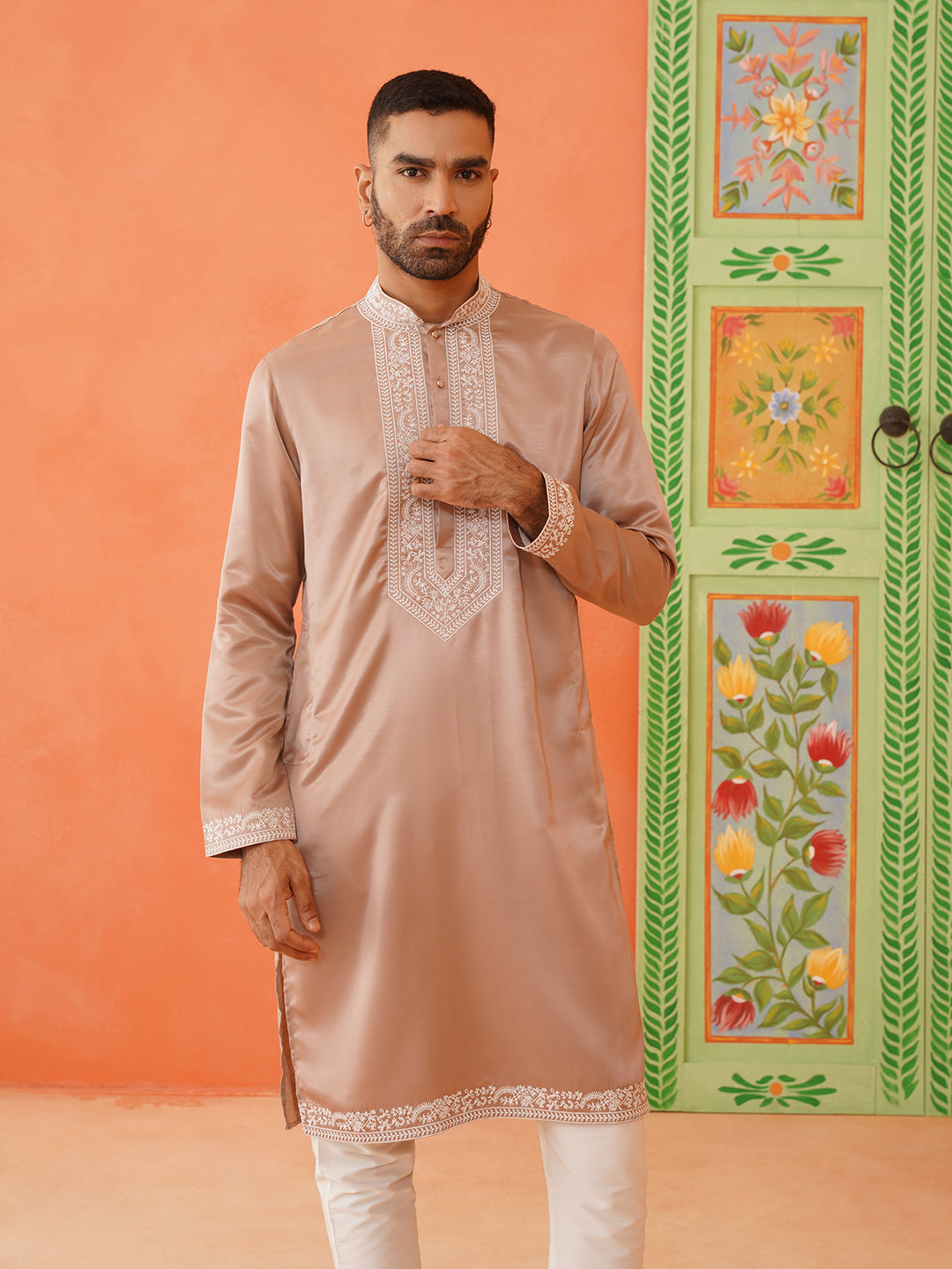 Peach Embroidered Kurta set