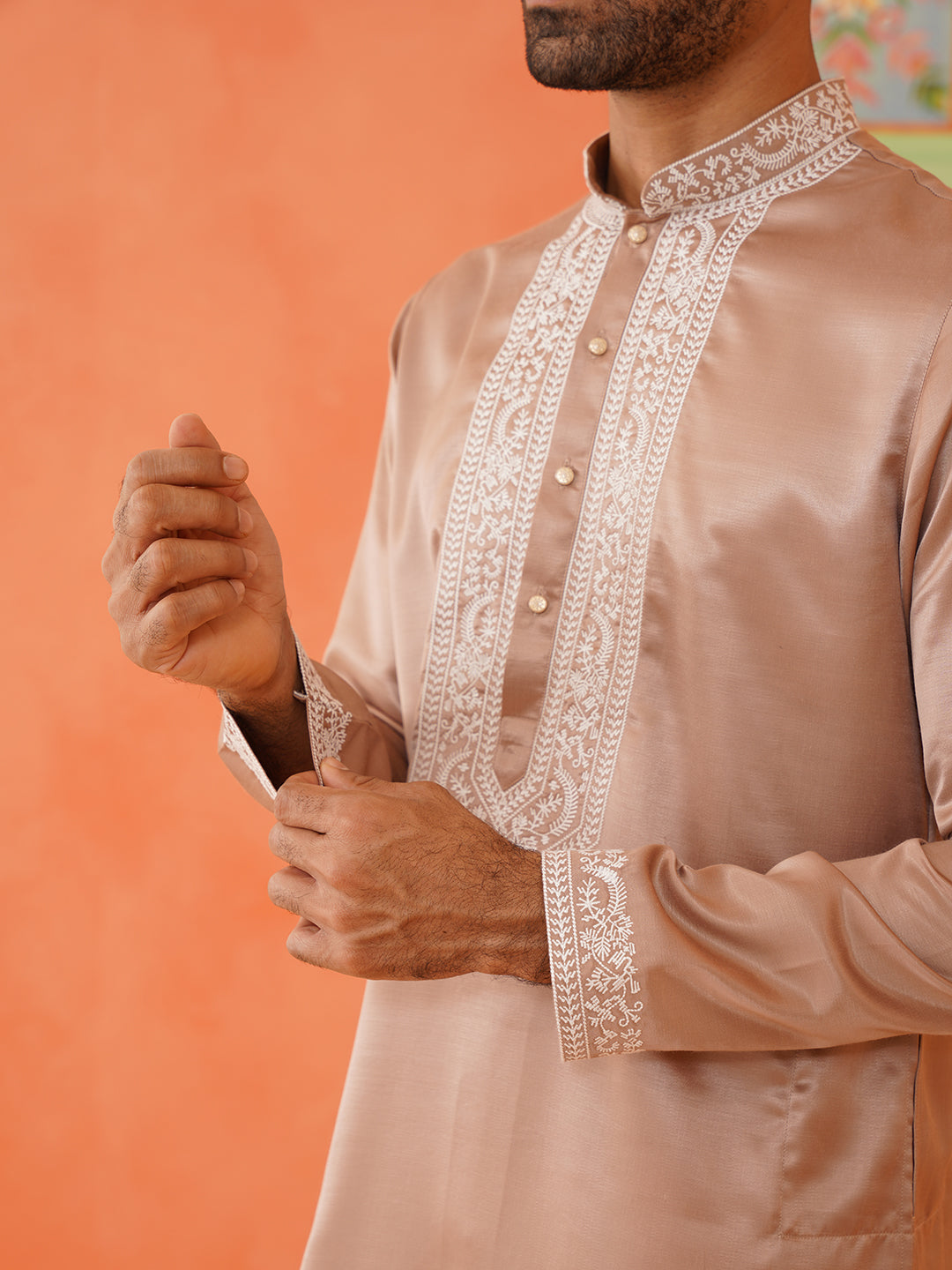 Peach Embroidered Kurta set