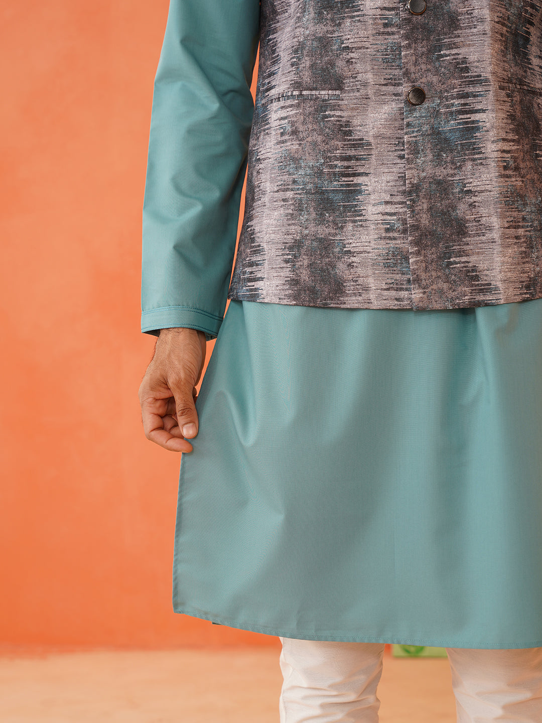 Grey Printed Jacket Kurta Set