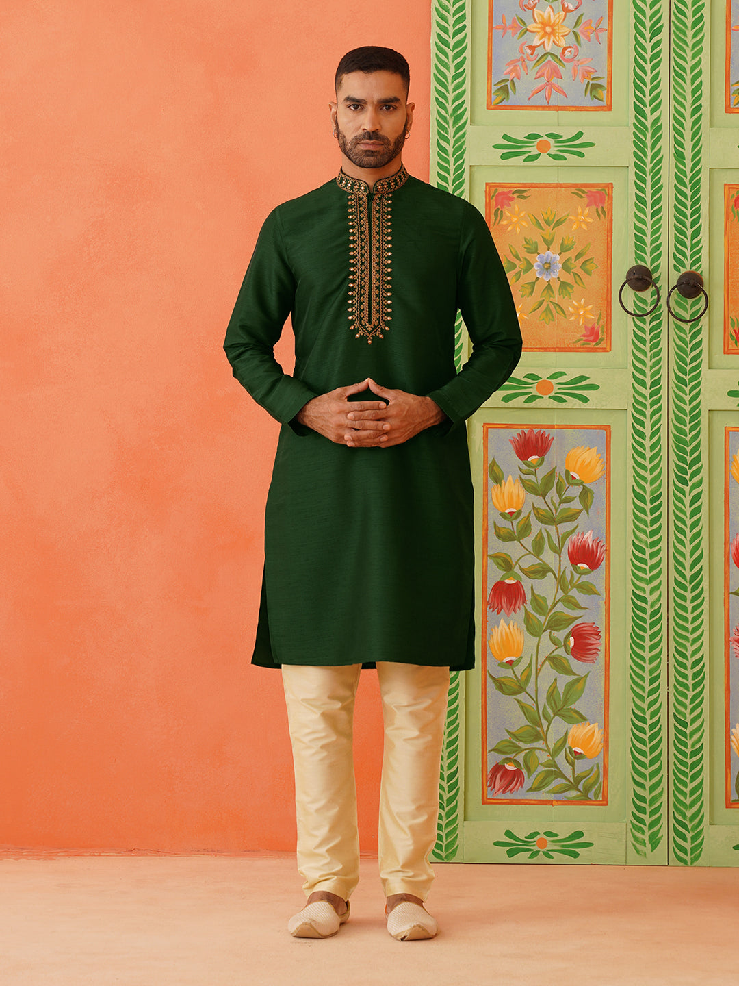 Sage Green Mirror Embroidered Kurta Set