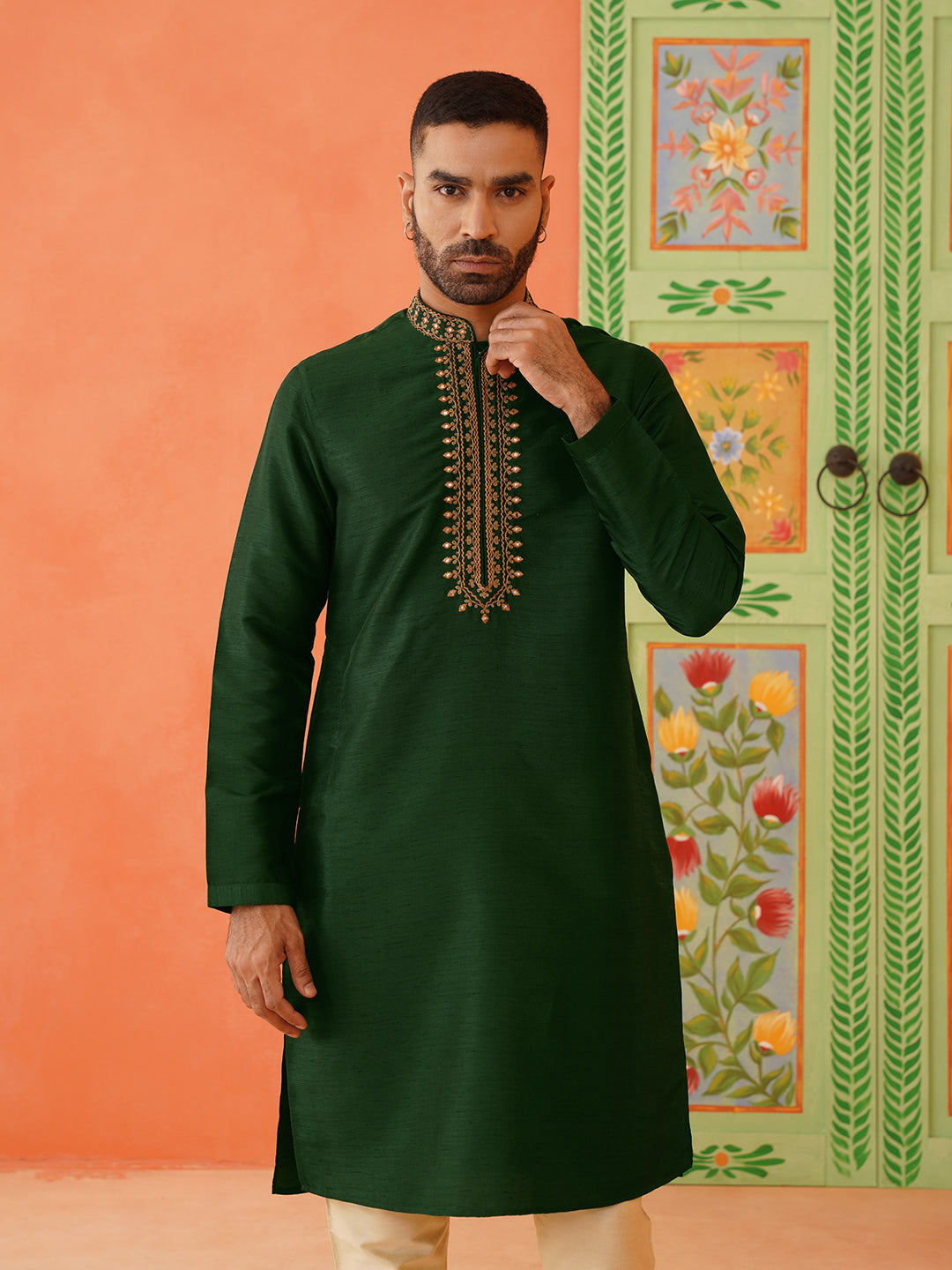 Sage Green Mirror Embroidered Kurta Set