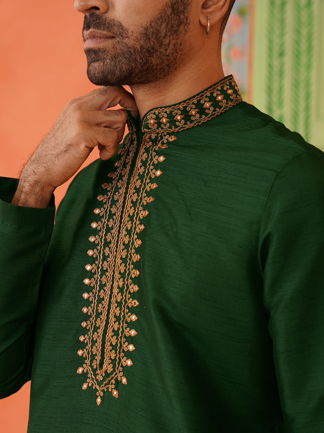 Sage Green Mirror Embroidered Kurta Set