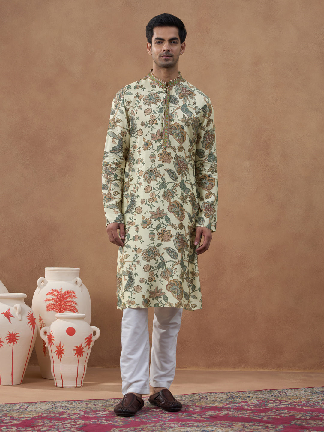 Beige Kalamkari Printed Kurta Set