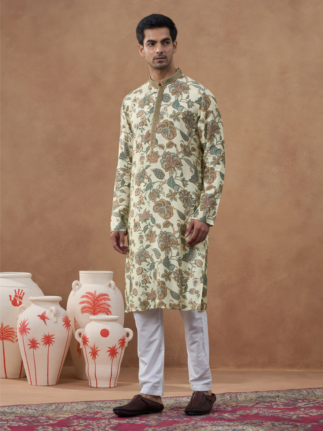 Beige Kalamkari Printed Kurta Set