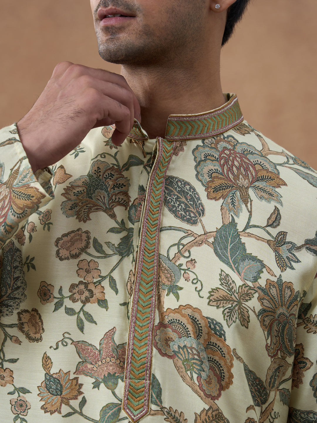 Beige Kalamkari Printed Kurta Set