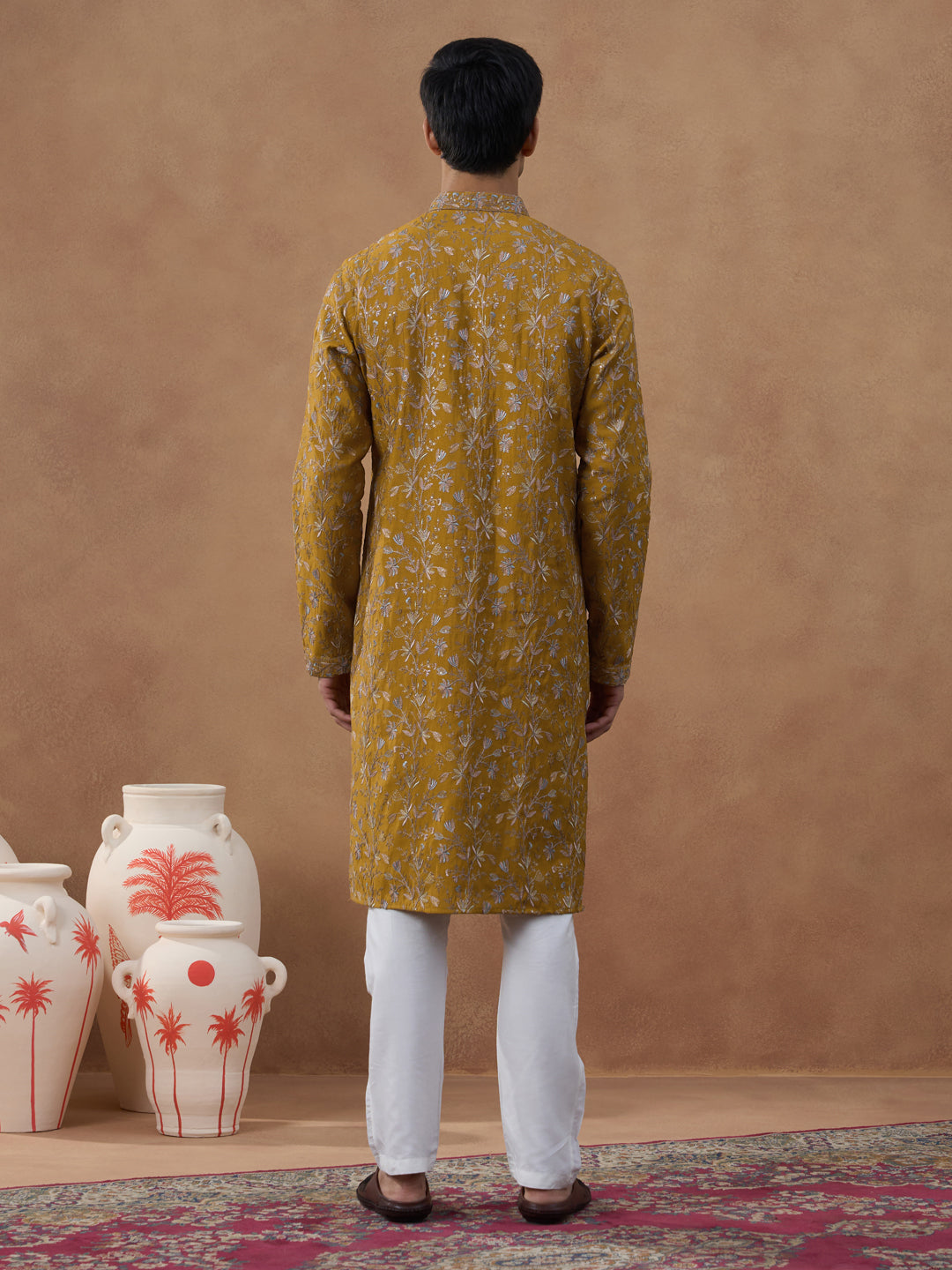 Mustard Floral Embroidery Kurta Set