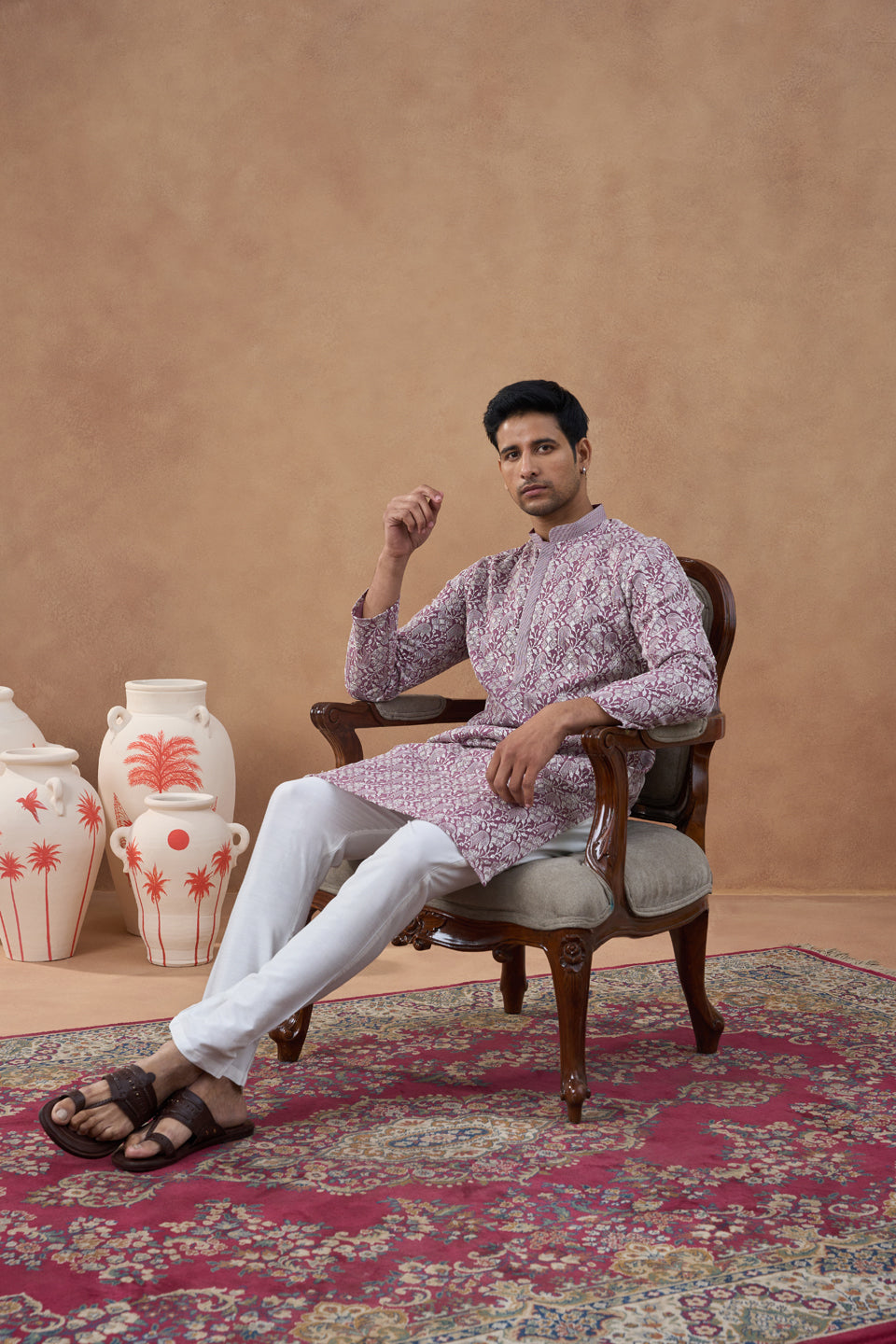 Lavender Textured Brocade Kurta Set